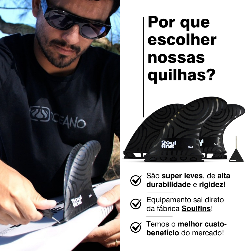 Jogo de Quilha Surf Barbatanas Encaixe Future Média M3 / Grande M5 -  3 Quilhas + 1 Chave