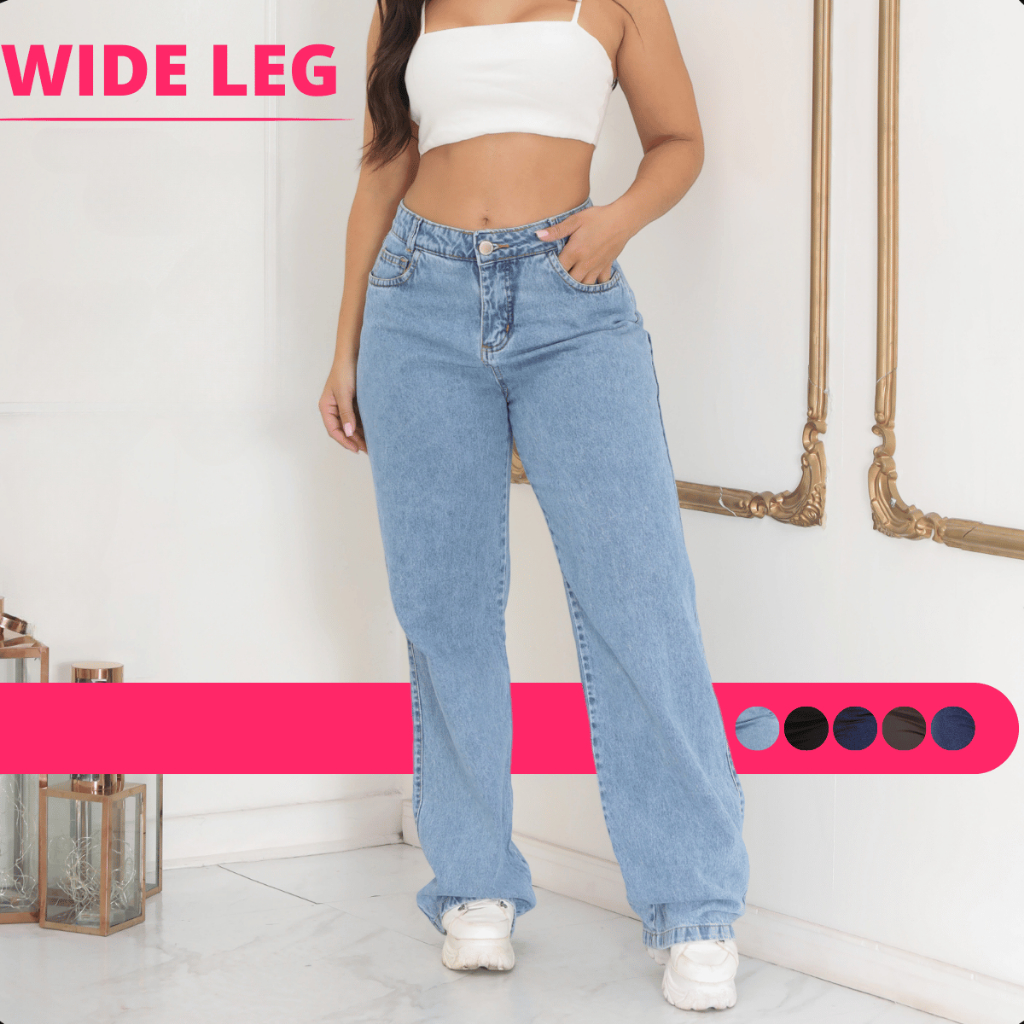 Calça Jeans Feminina Wide Leg Cintura Alta Stillger Jeans