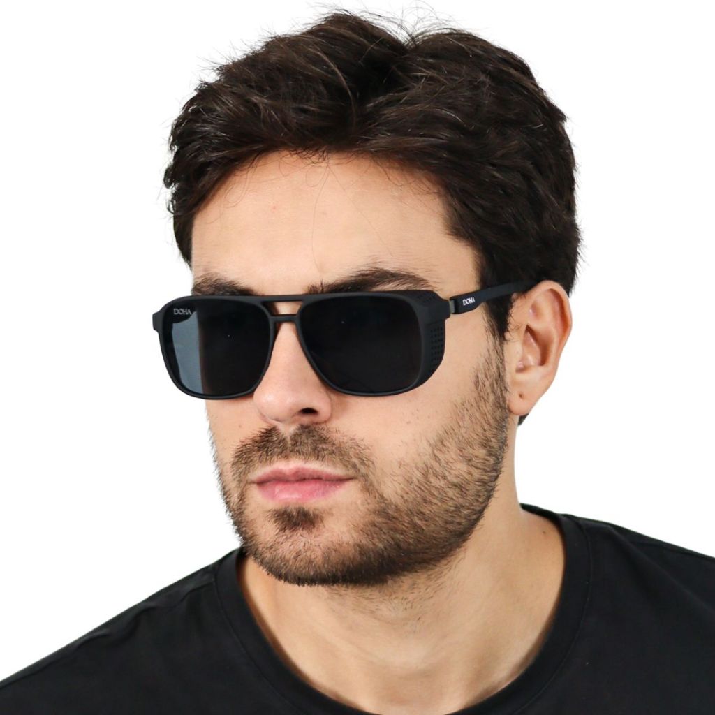 Óculos de Sol Masculino Steampunk Com Proteção Na Lateral Proteção Uv400 Doha