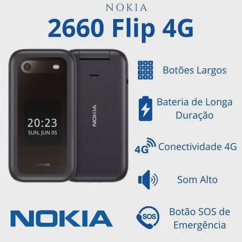Celular para idoso Dual chip Tela Dupla Botão SOS - Nok’a2505-Flip E Nok’a2660-4G Flip
