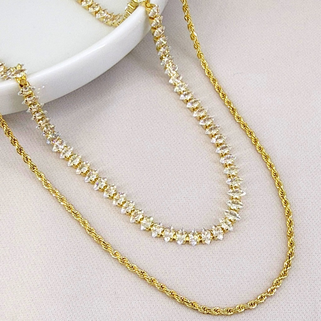KIT CHOKER NAVETE ZIRCÔNIA E COLAR CORDÃO BAIANO