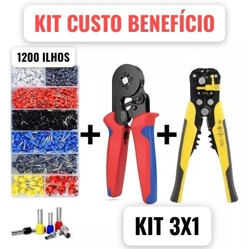 Kit Alicate Crimpar Cripador + 1200 Terminais Ilhos + Alicate Descascador Decapador 0,25 Até 10mm² em Oferta na Shopee