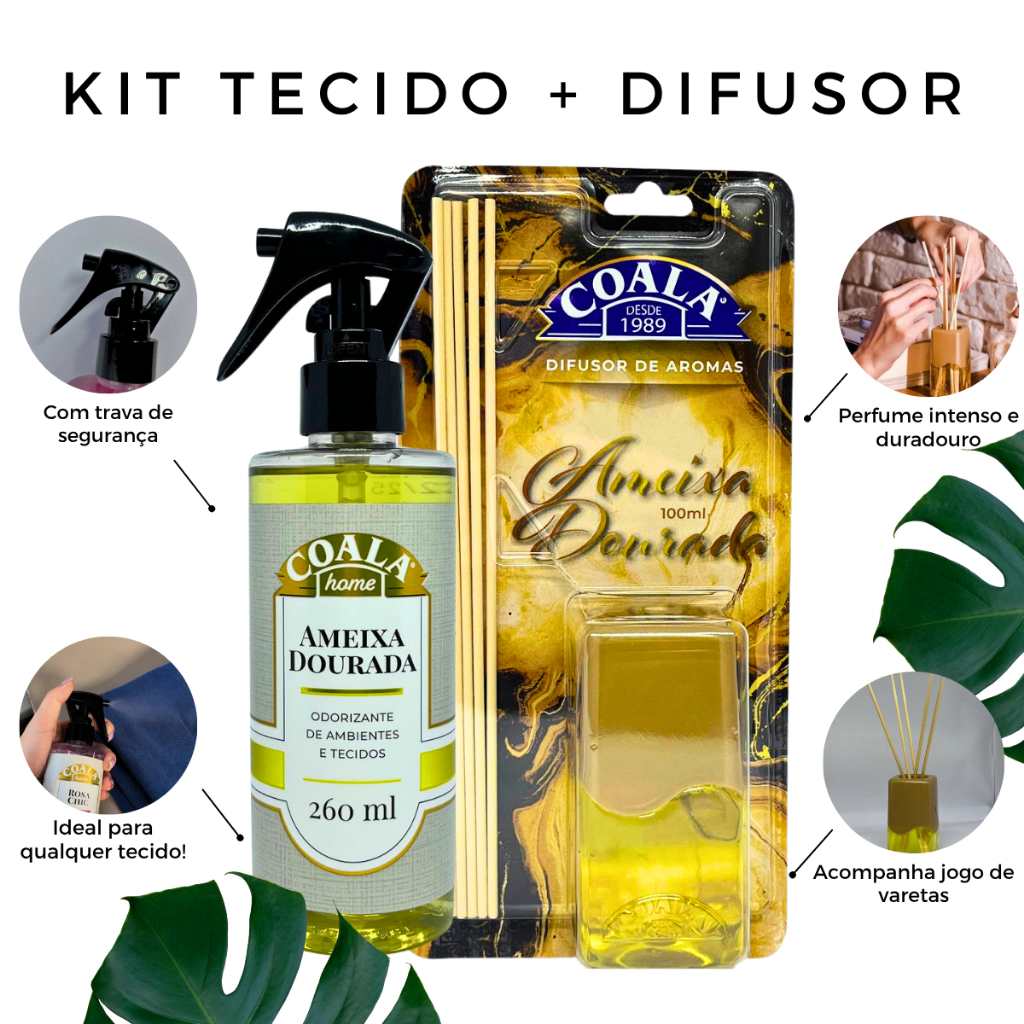 Kit Coala Odorizante Ambientes e Tecidos + Difusor de Aromas Chá Branco 100ml