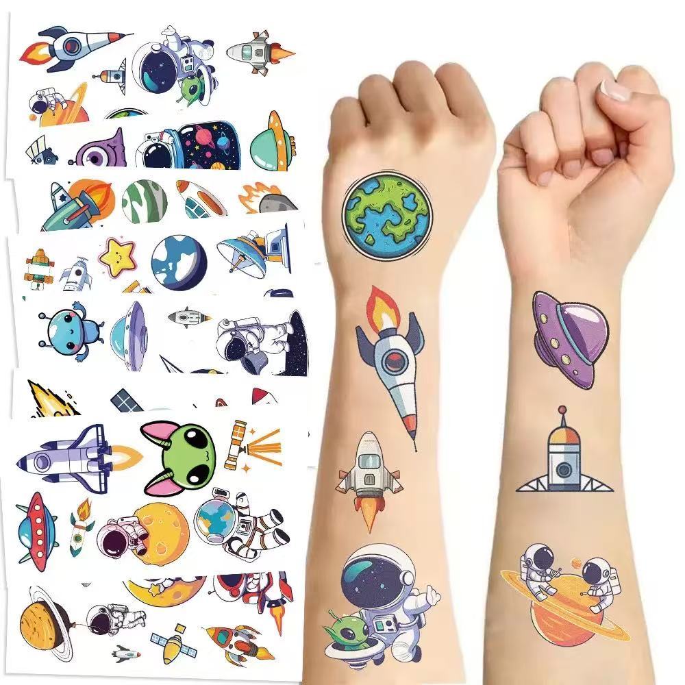 Tatuagem Infantil Brilhante no Escuro – Tema Espaço Astronauta Adesivo Temporário para Crianças unicórnio