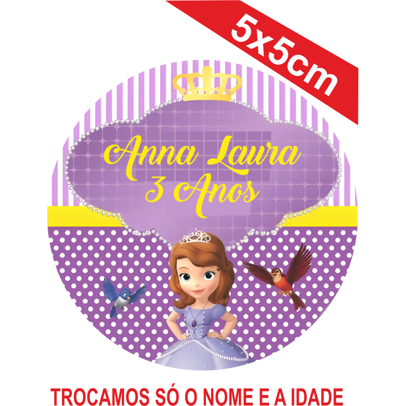 Adesivos Princesinha Sofia Personalizados 5x5cm Festa Aniversário Lembrancinha