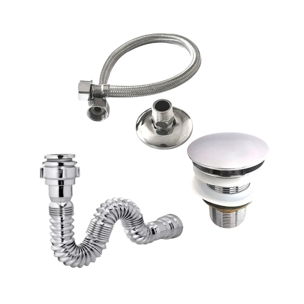 Kit Banheiro Válvula 1.1/4 Click + Sifão Universal + Engate Aço Inox 40cm