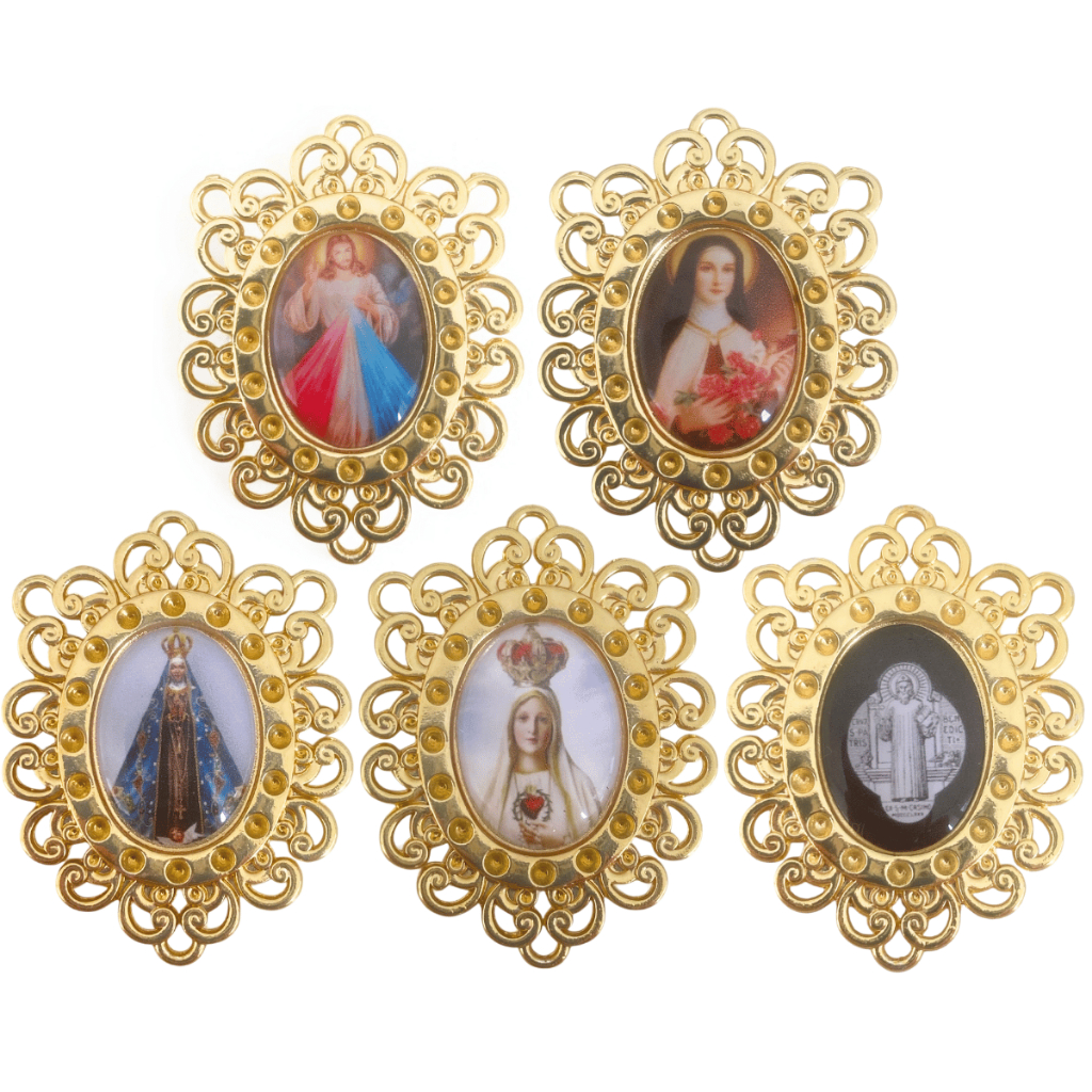 Kit 5 Entremeios Camafeu Para Terço Jesus Nossa Senhora Santos Dourado Cataforético Imagem Religiosa