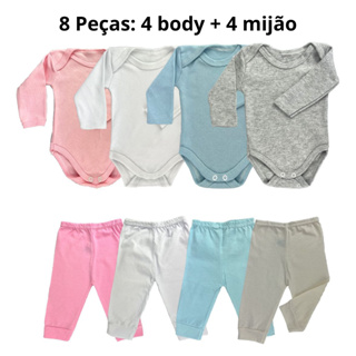 Kit 8 peças mijão calça e body manga longa infantil bebe feminino e masculino em Oferta na Shopee