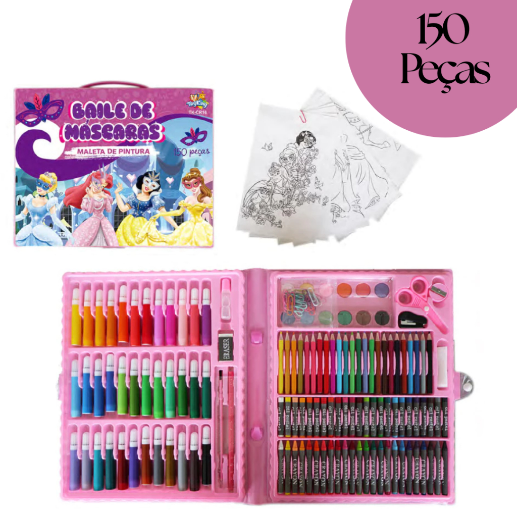 Maleta De Pintura Infantil Estojo 150 Peças Para Colorir tema variado Menina e Menino