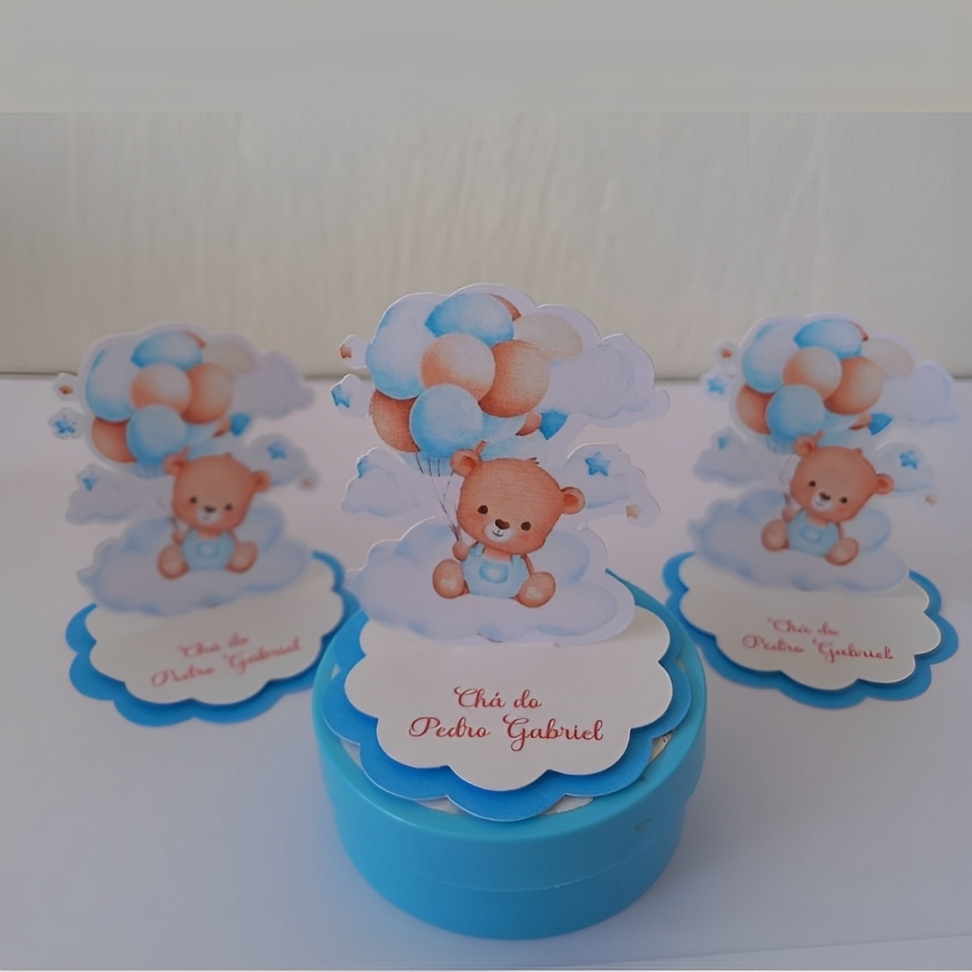 Apliques em Pé 3D Personalizado Chá de Bebê Ursinho Azul Lembrancinhas para Festa Infantil