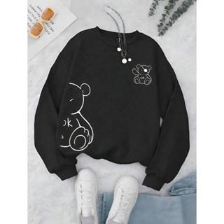 Moletom Feminino Careca Blusa Feminina Urso & Letra Flanelado Algodão em Oferta na Shopee