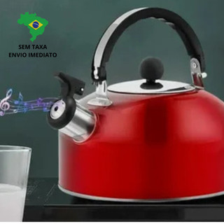 Chaleira Inox Com Apito 2 Litros Café Chá Para Fogão A Gás e De Indução Com Tampa Fervura Rápida