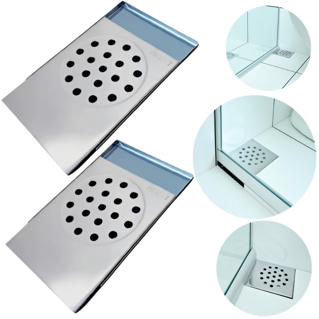 Ralo Escoamento inteligente Para Box Banheiro em Aço Inox Tampa Removível canto