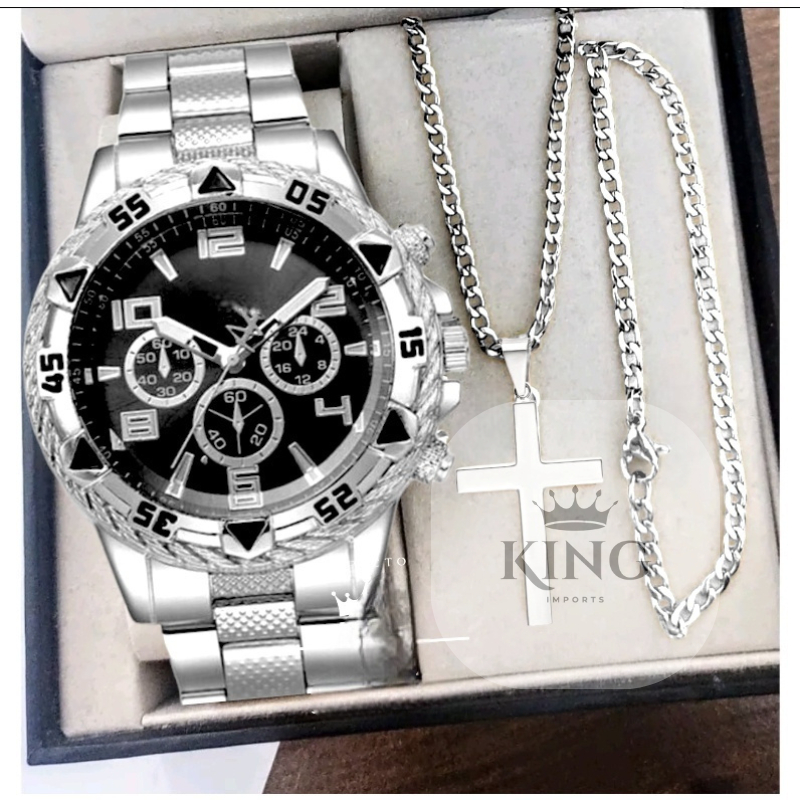 Relógio Masculino a Prova D' Agua Pallyjane/DHP Prata Presente Pais namorado em Oferta na Shopee