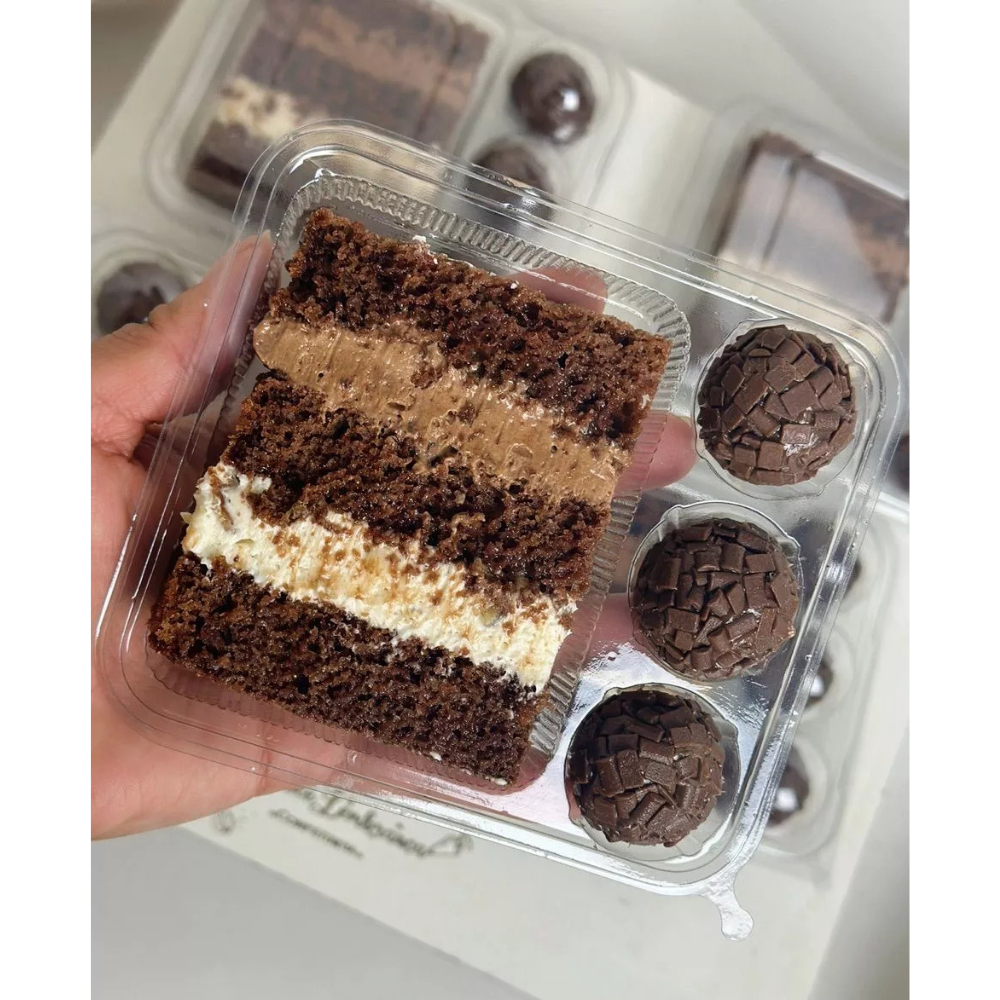 Imagem Embalagem Delícias de Festa para Fatia de Torta/Bolo e 3 Docinhos (Com tampa)