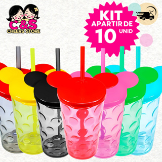 Kit apartiir de 10 Copos Com Tampa Mickey Liso e Canudo 500 ML Festa em Oferta na Shopee