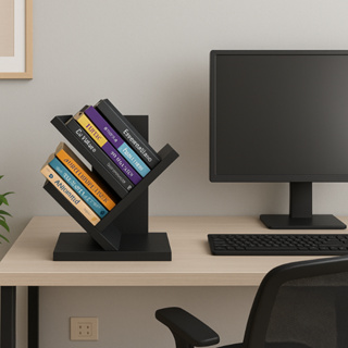 Porta Livros de bancada livreiro de mesa organizador revistas estante para livros preto em Oferta na Shopee