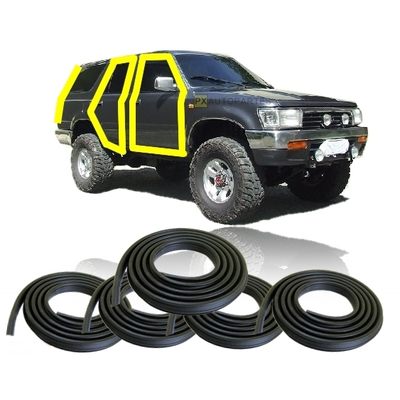 Kit Borrachas de portas e porta malas Toyota Hilux 95/97 SW4 com aba de acabamento fixa na carroceria