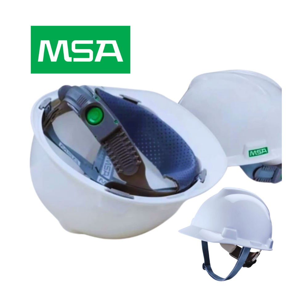 Capacete De Segurança Msa Com Carneira E Jugular Push Key Aba Frontal V-Gard Para Engenheiro Obra