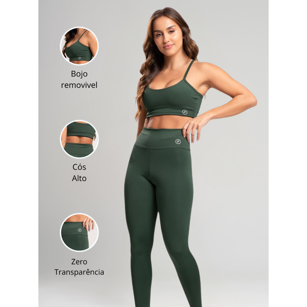 Conjunto Fitness Calça Legging e Top Element Suplex Zero Transparência Academia Feminina