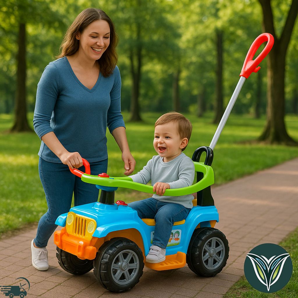 Jip Jip Carrinho Passeio Com Empurrador Quadriciclo Andador Brinquedo Militar Colorido Bombeiro