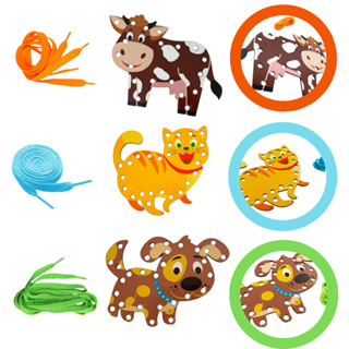 Kit 3 Alinhavo Educativo Pedagogico MDF Bicho Animal Cachorro Gato e Vaca em Oferta na Shopee