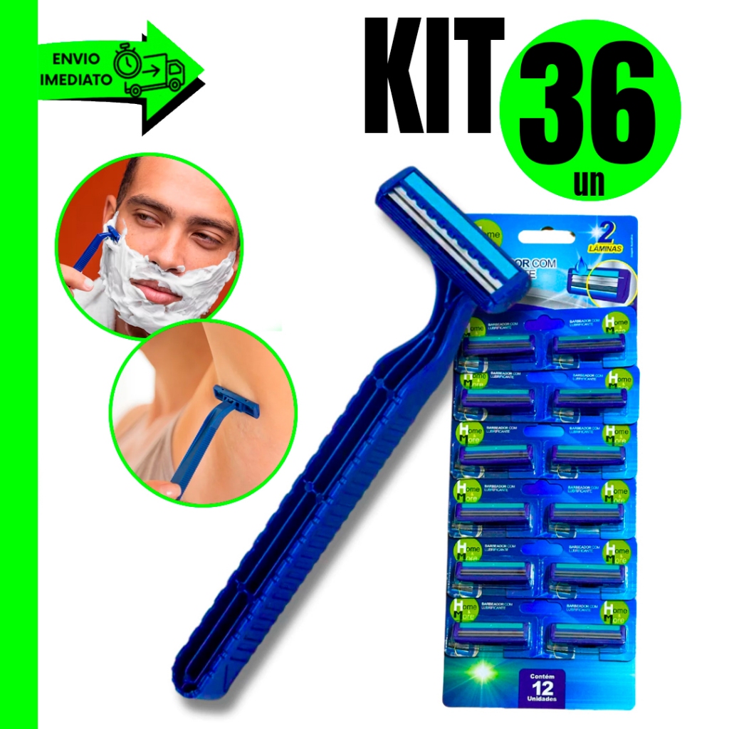 Kit de Barbear 12/24/36 Unidade com Aparelho e 2 Lâminas – Praticidade e Precisão no Seu Dia a Dia