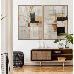 Quadro Abstrato Para Sala Quadro Com Moldura E Vidro Quadro De Sala Decorativo Linhas Cruzadas Duo