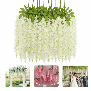 Kit com 3/6/12 Ramos Flor Cerejeira Artificial Grande Pendente Corrente Galhos Decoração Rosa Branco em Oferta na Shopee