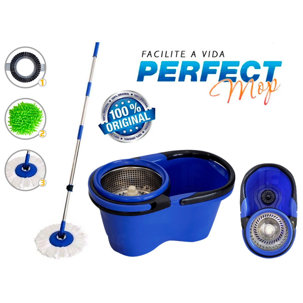 Balde Perfect Mop Pro 360 Inox Com 3 Refis Azul