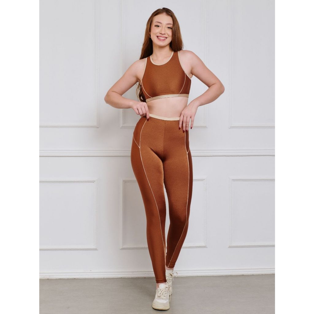 Conjunto Fitness Brilhoso (Calça + Top S/Bojo) 11225/11223 em Oferta na Shopee
