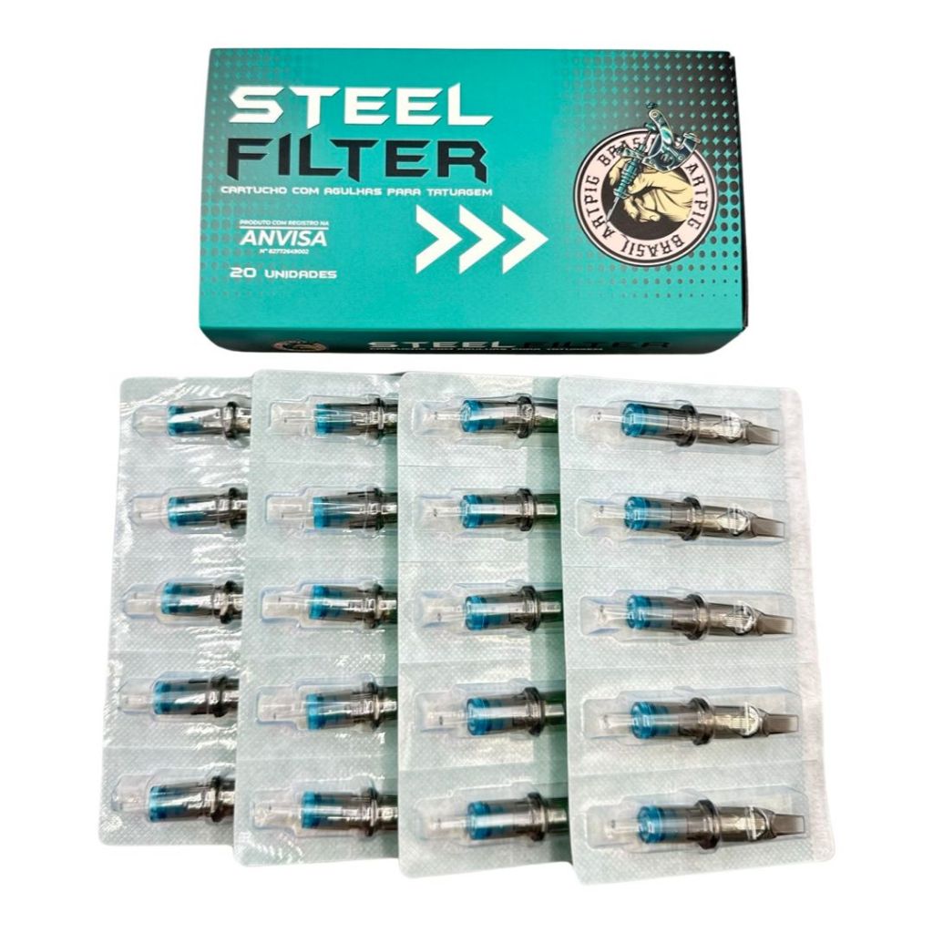Caixa de cartucho tatuagem steel filter 20 unidades - varias medidas