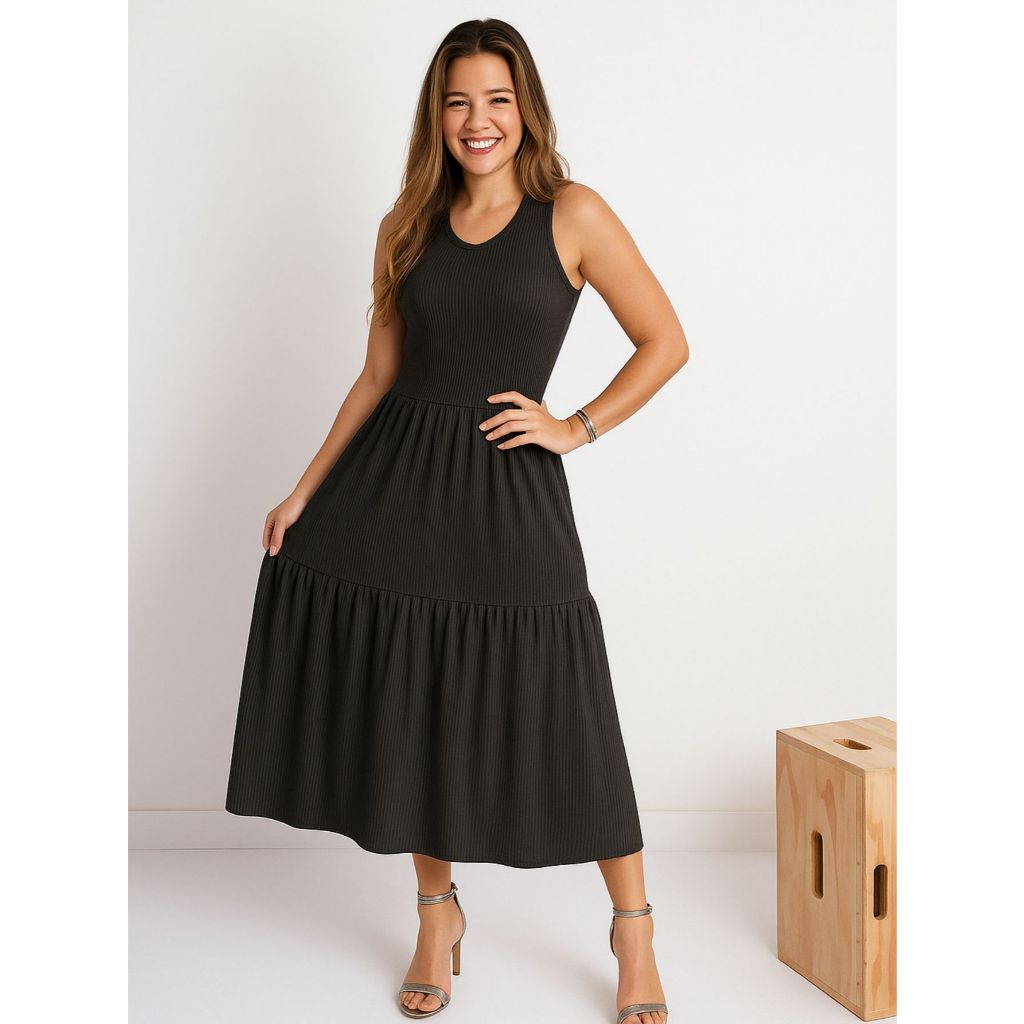 Vestido midi regata feminino canelado 3 Maria em Oferta na Shopee