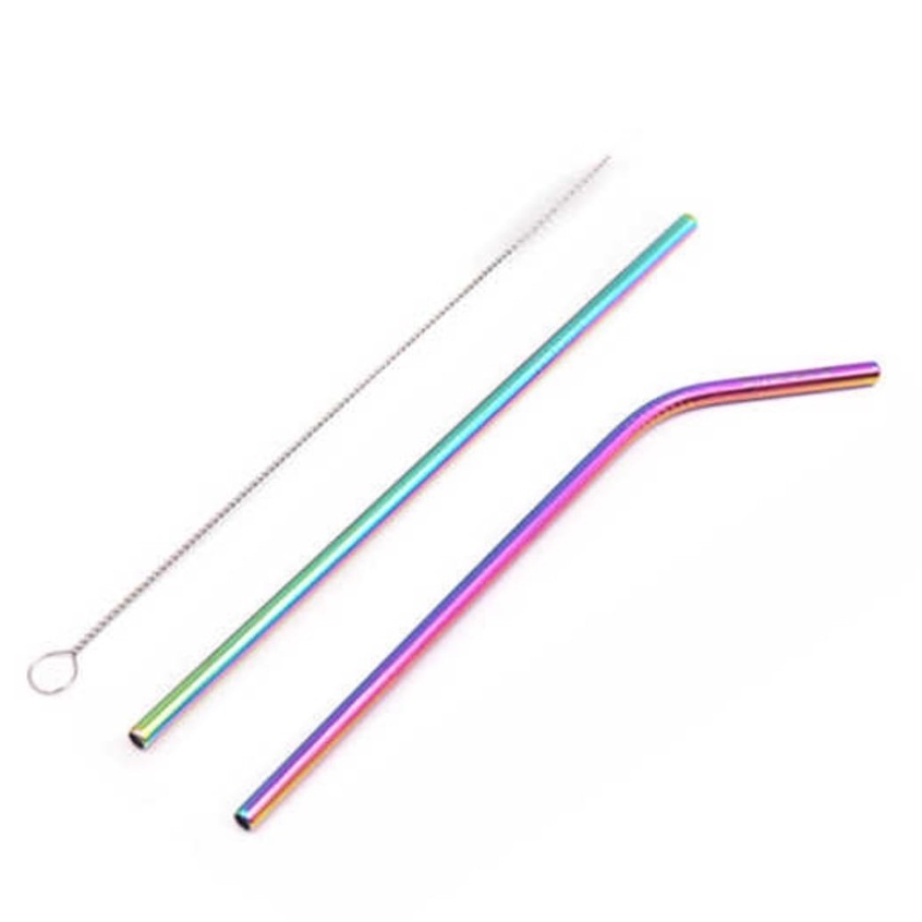 1 Kit Canudos de Metal reutilizável um 1 reto, um 1 curvo e uma 1 escova.