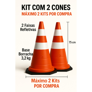 Cone 75 cm com base pesada de borracha kit c/2 ,com faixas refletivas bem chamativas para noite c/NF em Oferta na Shopee