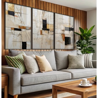 Quadro Decorativo Grande Com Moldura E Vidro Sala Quarto Escritório Abstrato Neutro Quadriculado em Oferta na Shopee