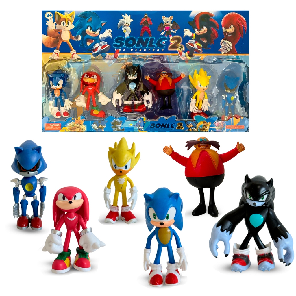 Boneco Sonic Kit 6 Personagens 15 cm Werehog Knuckles metal Sonic Super Sonic em Oferta na Shopee