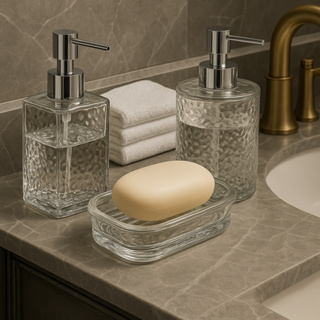 Kit Completo para Sabonete Líquido e Saboneteira com Tampa para Banheiro e Lavabo Moderno em Oferta na Shopee