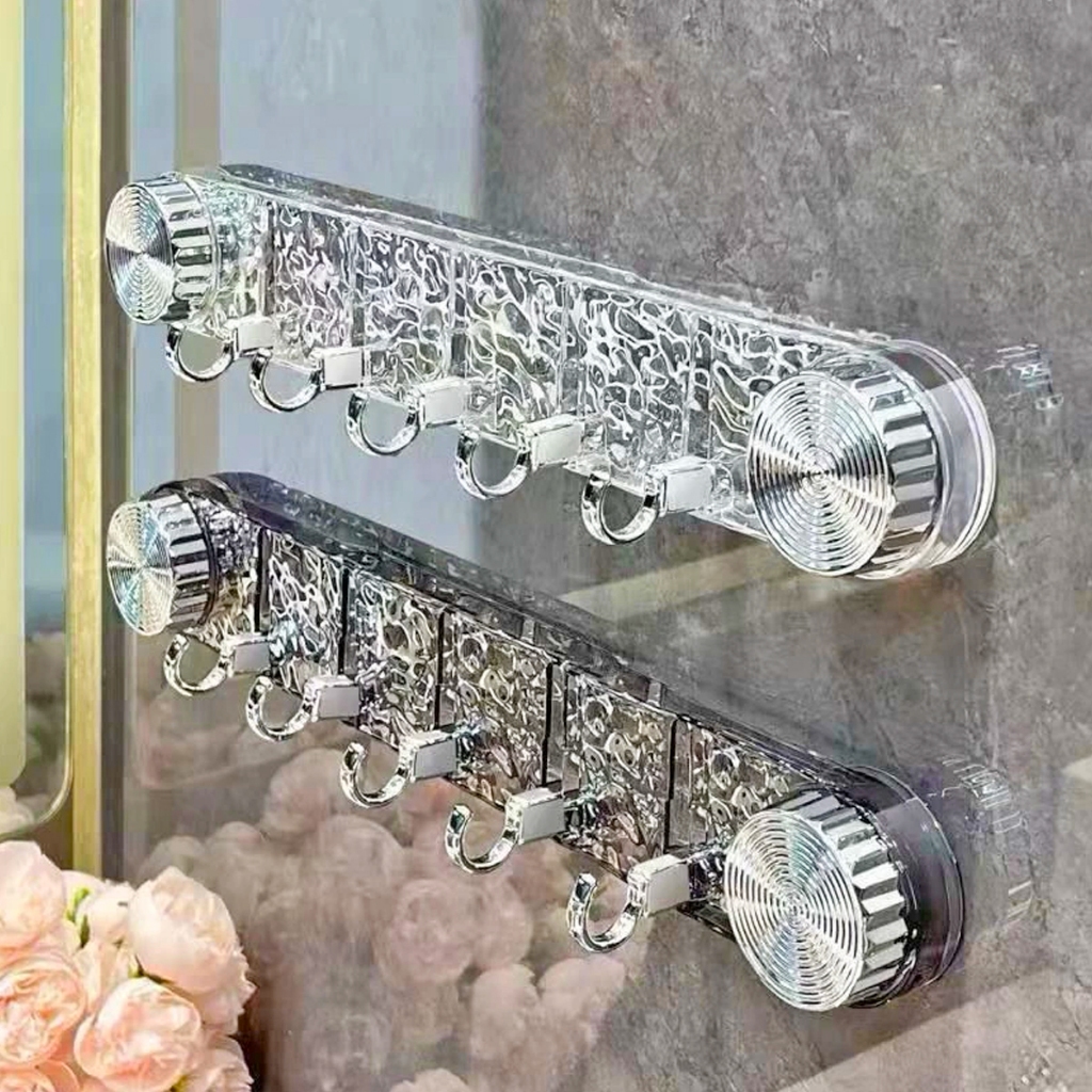 Gancho De Ventosa Superluxo Sem Perfurar Parede 5 Ganchos Dobráveis 40cm