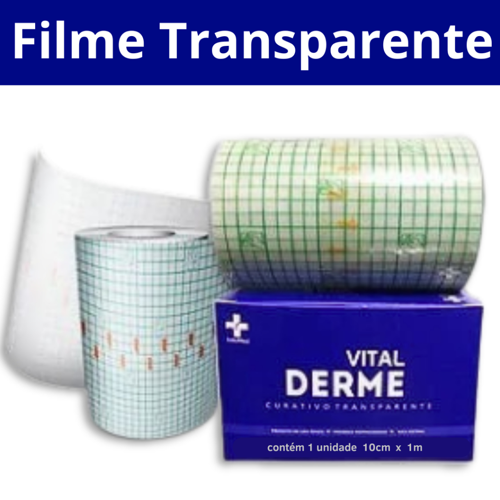 Curativo Filme Protetor De Pele Bandagem RoloTransparente Não Estéril P/Fixação Médica Hospitalar 10cm x 1m - VitalDerme