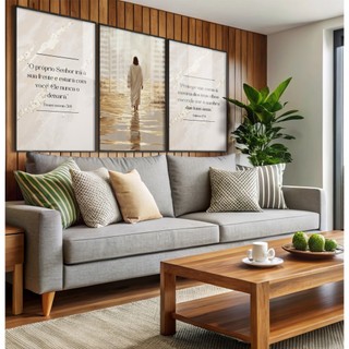 Quadro Jesus Cristo Com Moldura Trio De Quadros Decorativos Para Sala Quadro com Frases Biblicas