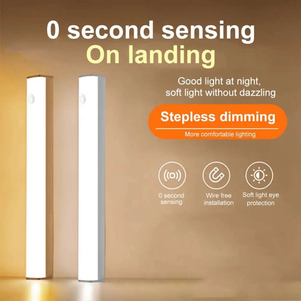 Luminária LED 50/30cm Sensor de Movimento Recarregável USB Armário Guarda-Roupa Corredor Luz Noturna