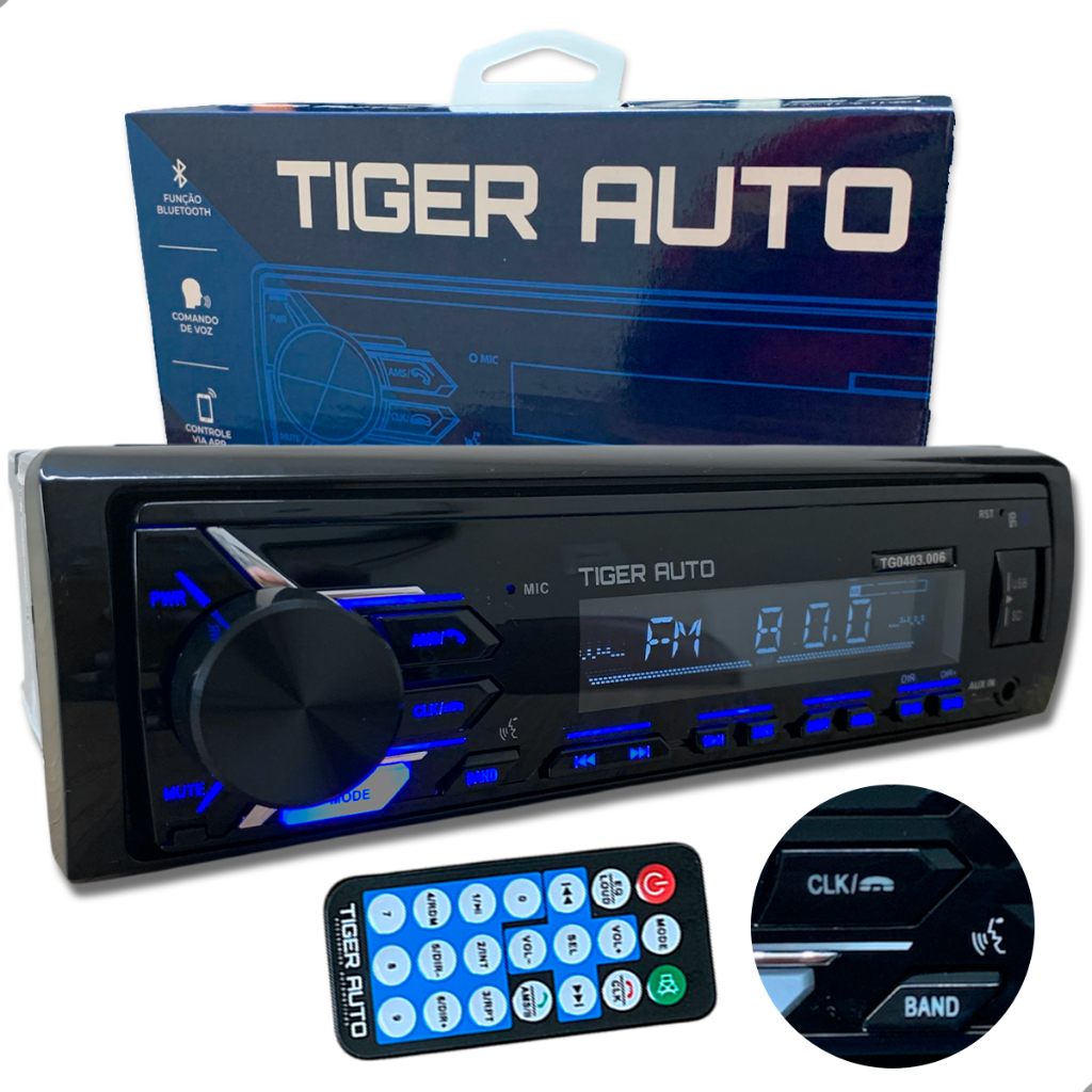 Rádio Automotivo Bluetooth Tiger Auto TG-4.3.006 com Controle via App 45W RMS Preto