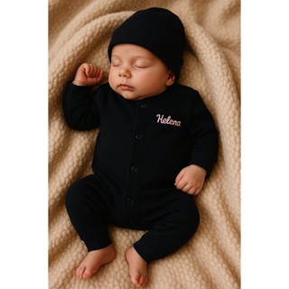 Macacão para Bebê Menino e Menina com Touca Acompanha Bordado do Nome no Macacão Algodão em Oferta na Shopee
