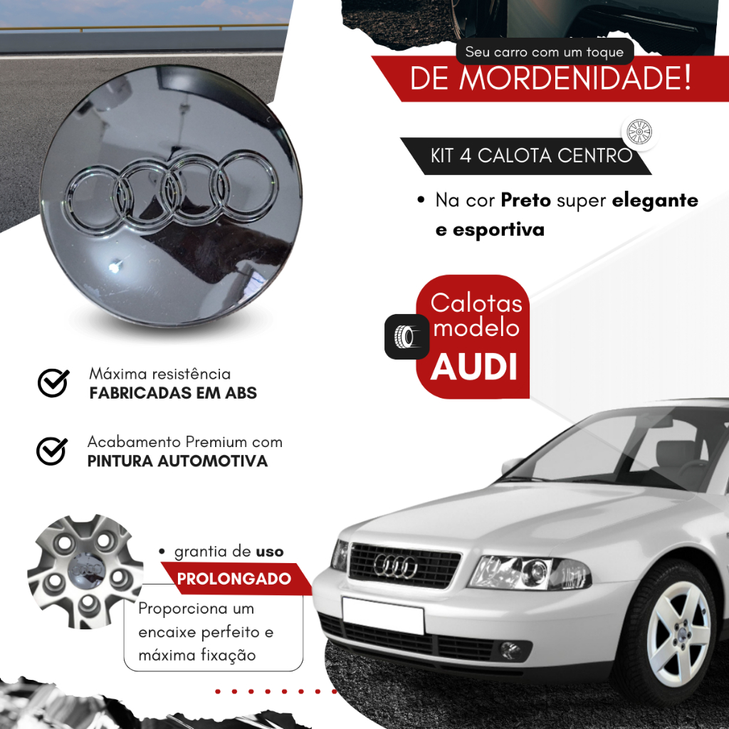 Jogo 4 Calota Centro Roda Mod. Original Audi A3 A4 2001 2002 2003 2004 2005 — imagem 2 de 2