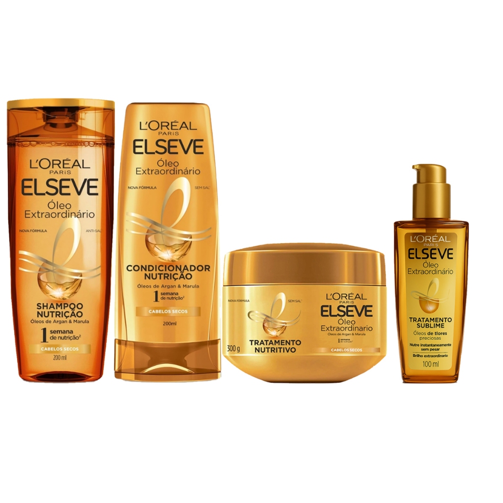 KIT 4 ELSEVE SHAMPOO + COND + MÁSCARA + ÓLEO EXTRAORDINÁRIO
