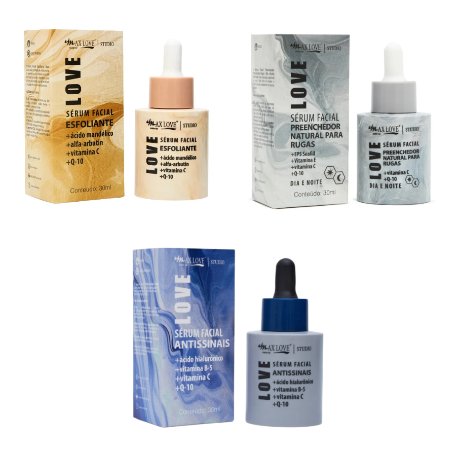 Sérum Facial Max Love Studio 30ml Antissinais, Esfoliante, Preenchedor Hidrata, Clareia e Rejuvenesce