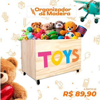 Caixote de Madeira para Brinquedos, Caixa Organizadora de Madeira, Baú de Madeira com rodas em Oferta na Shopee