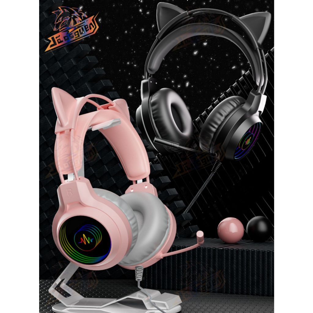 Fone De Ouvido Headset Gamer Gatinho Com Fio e Microfone RGB USB P2 em Oferta na Shopee