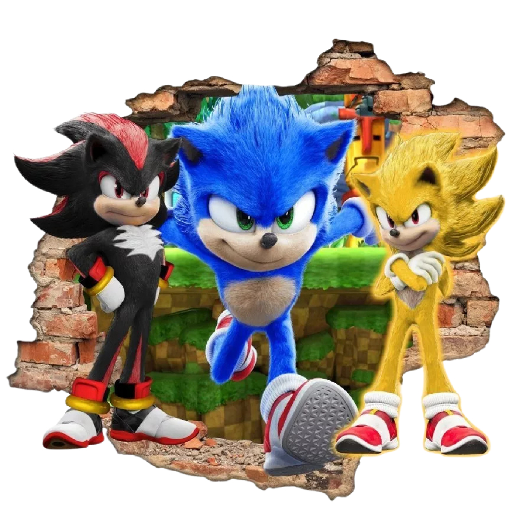 Papel de Parede Adesivo Sonic Buraco 3D 100X90cm Grande Super Heróis Decoração Quarto Menino Sonic Sega